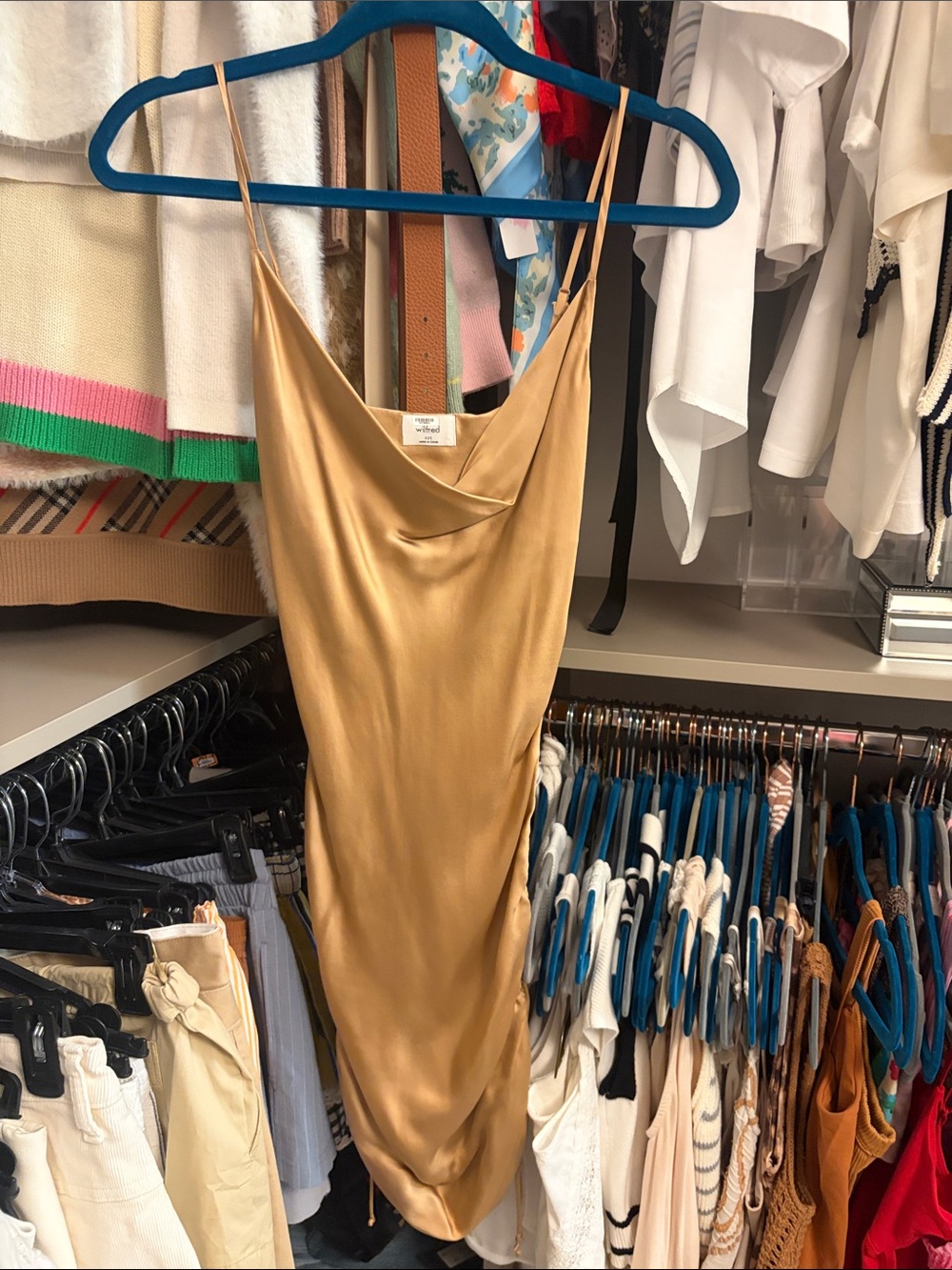 Wilfred Silky Champagne Slip Dress with Cowl Neck